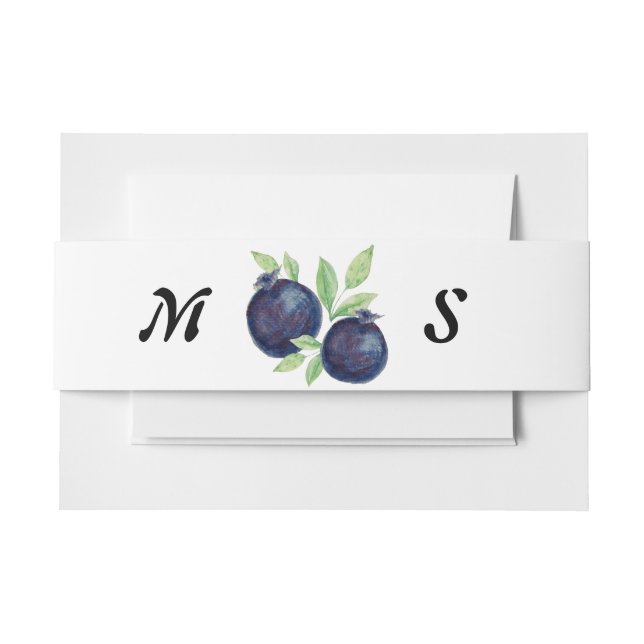 Cute Blueberries Watercolor Monogrammed Invitation Belly Band (Front Example)