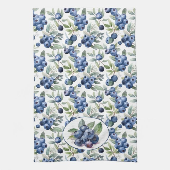 Cute Blueberries Watercolor  Tea Towel (Vertical)