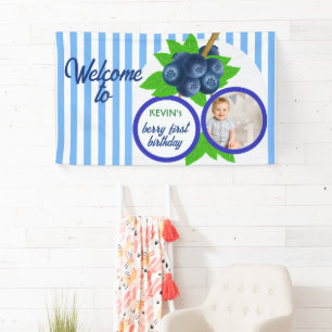 Cute Blueberry Berry First Birthday Party Banner