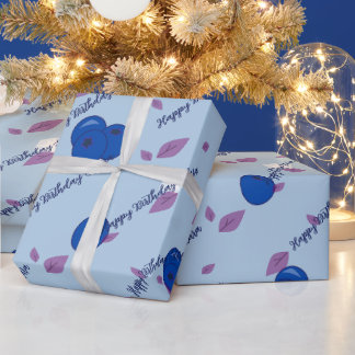 Cute Blueberry Birthday Personalised Wrapping Pape Paper