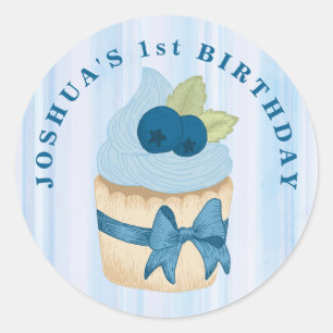 Cute Blueberry Cupcake Birthday Celebration  Classic Round Sticker