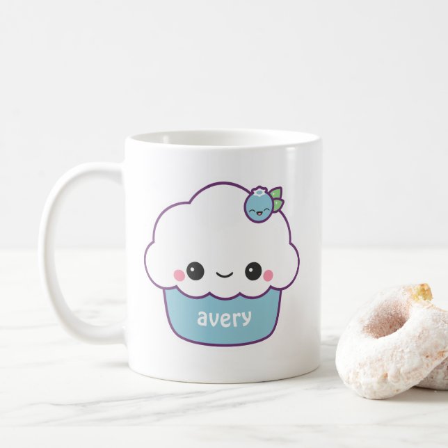Cute Blueberry Cupcake Coffee Mug (With Donut)