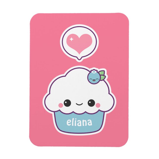 Cute Blueberry Cupcake Magnet (Vertical)