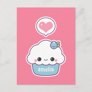 Cute Blueberry Cupcake Postcard