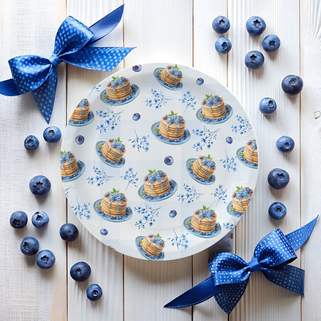 Cute Blueberry Pancake Baby Brunch Baby Shower Paper Plate (Creator Uploaded)