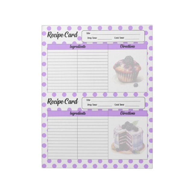 Cute Blueberry Recipe Card Notepad (Rotated)