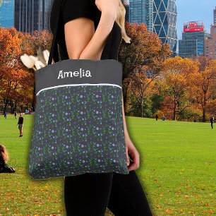 Cute Blueberry watercolor pattern name dark grey Tote Bag