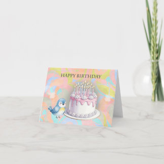 Cute Bluebird and Cake Cheerful Happy Birthday Card
