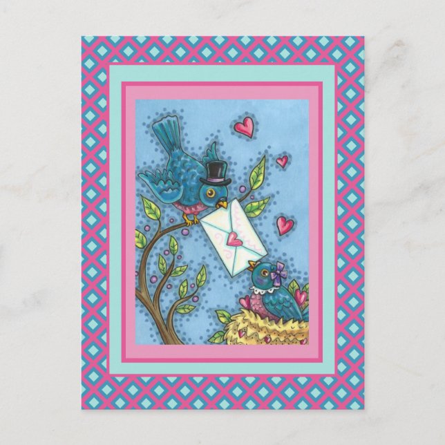 CUTE BLUEBIRD SWEETHEARTS, LOVE BIRD VALENTINE HOLIDAY POSTCARD (Front)
