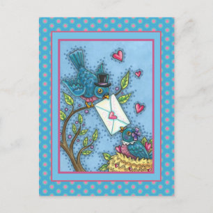 CUTE BLUEBIRD SWEETHEARTS, LOVE BIRD VALENTINE HOLIDAY POSTCARD