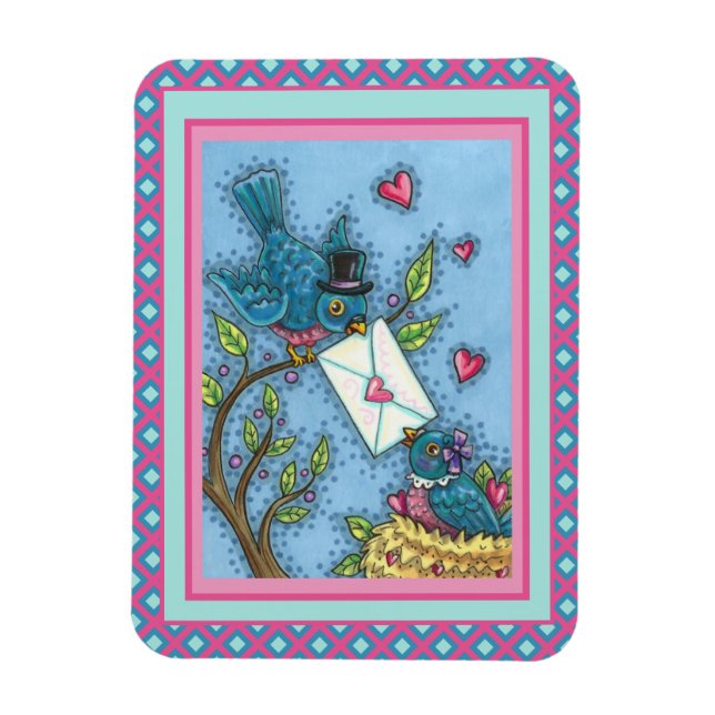 CUTE BLUEBIRD SWEETHEARTS, LOVE BIRD VALENTINE MAGNET (Vertical)