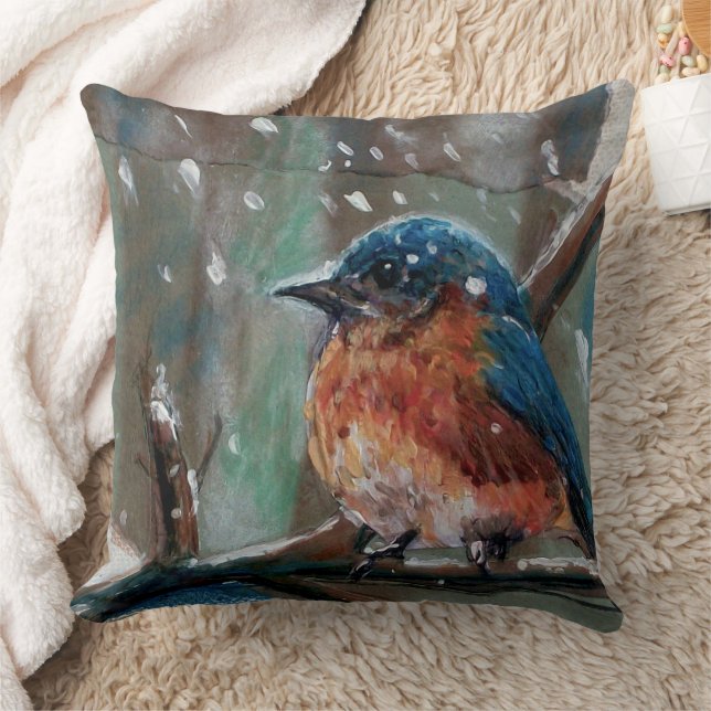 Cute Bluebird Winter Art Cushion (Blanket)