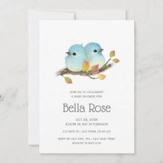 Cute Bluebirds Bird Baby Shower Invitation