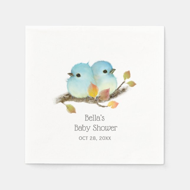 Cute Bluebirds Bird Baby Shower Napkin (Front)