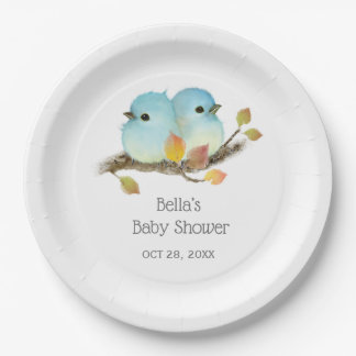 Cute Bluebirds Bird Baby Shower Paper Plate