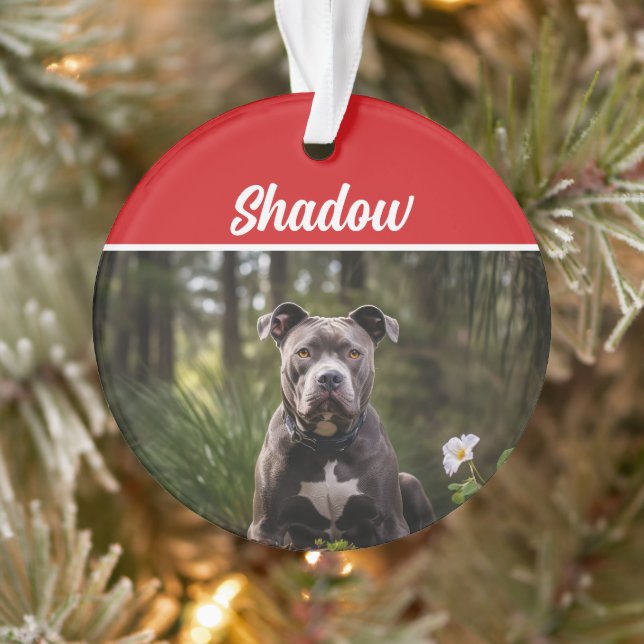 Cute Bluenose Pitbull Dog Holiday Christmas Photo Ornament (Tree)