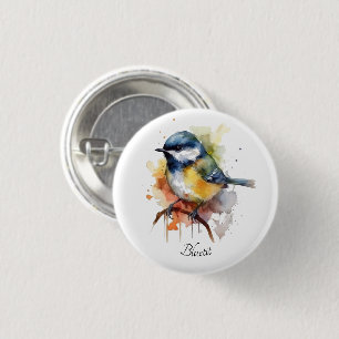 Cute Bluetit on a Branch, custom 3 Cm Round Badge