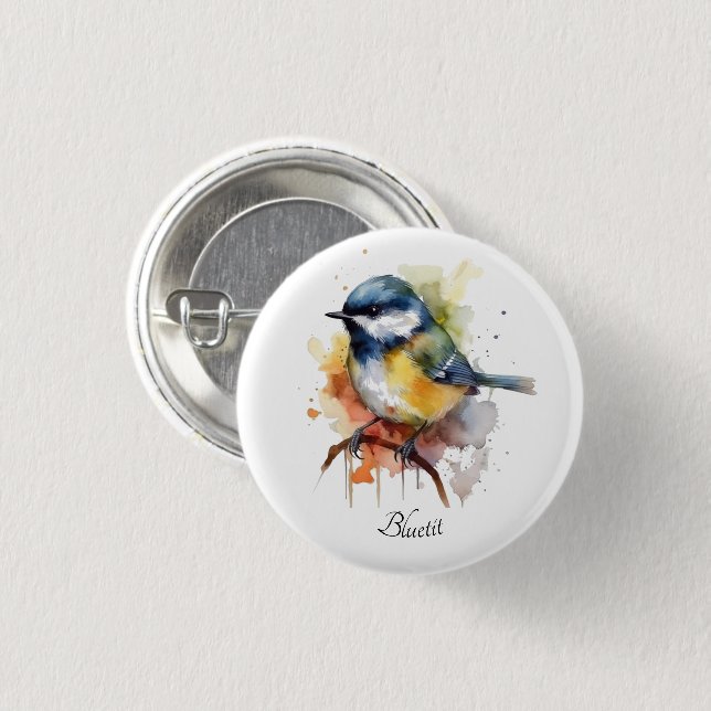 Cute Bluetit on a Branch, custom 3 Cm Round Badge (Front & Back)