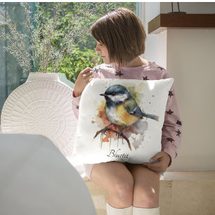 Cute Bluetit on a Branch, custom Cushion