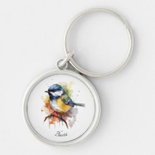 Cute Bluetit on a Branch, custom Key Ring