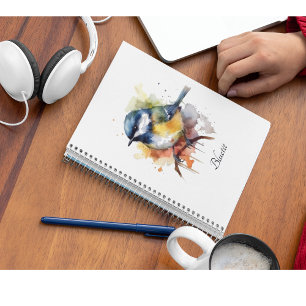 Cute Bluetit on a Branch, custom Notebook