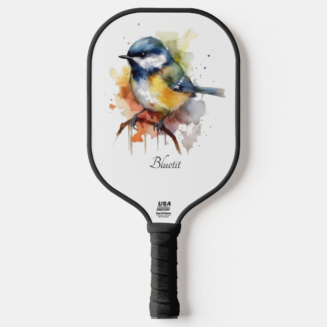 Cute Bluetit on a Branch, custom Pickleball Paddle (Front)