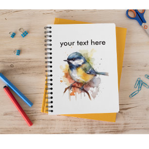 Cute bluetit sitting on a branch watercolor notebook
