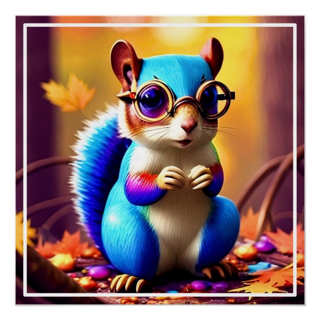  Cute Blur Squirrel with Glasses Poster (Front)