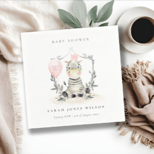 Cute Blush Baby Zebra Foliage Balloon Baby Shower Napkin