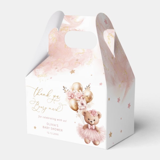 Cute Blush Bear Balloon Bearly Wait Baby Shower Favour Box (Front Side)