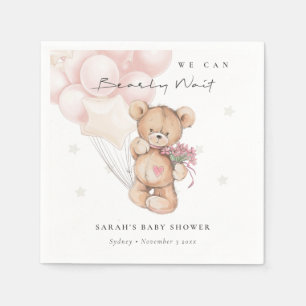 Cute Blush Bearly Wait Bear Balloon Baby Shower Napkin