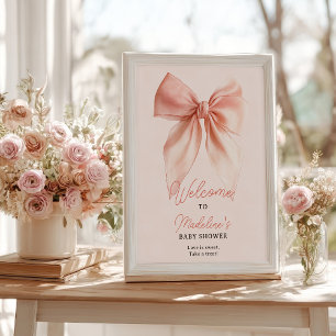 Cute Blush Coquette Bow Baby Shower Welcome  Poster