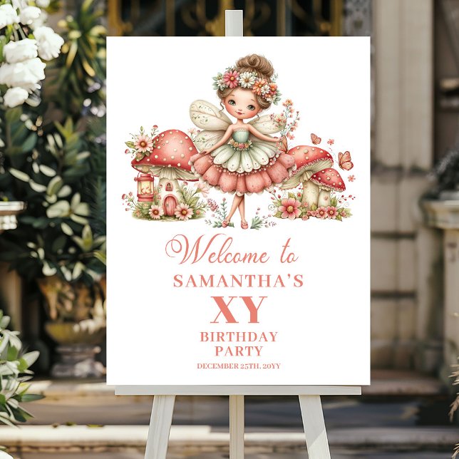 Cute Blush Fairy 4th Birthday Welcome Sign (Cute Blush Fairy 4th Birthday Welcome Sign)