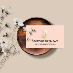 Cute Blush Floral Cake Bakery Catering Business Card