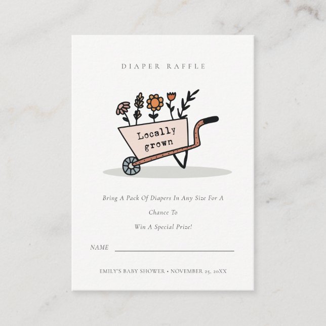 Cute Blush Floral Cart Diaper Raffle Baby Shower Enclosure Card (Front)