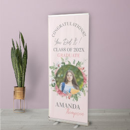 Cute Blush Floral Photo Class of 2025 Graduation Retractable Banner
