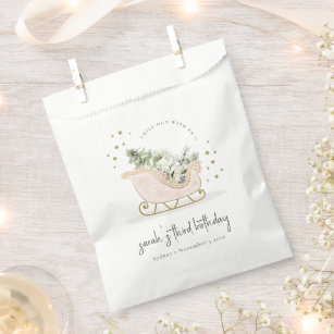 Cute Blush Gold Winter Sleigh Any Age Birthday Favour Bags