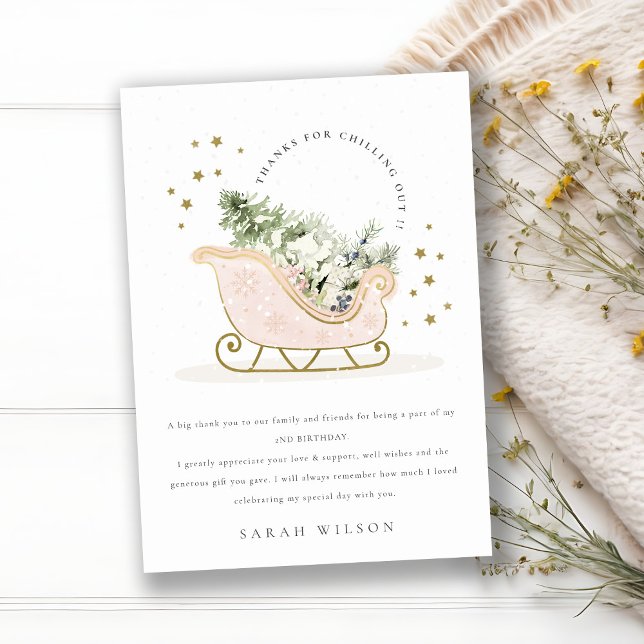Cute Blush Gold Winter Sleigh Any Age Birthday Thank You Card (Creator Uploaded)