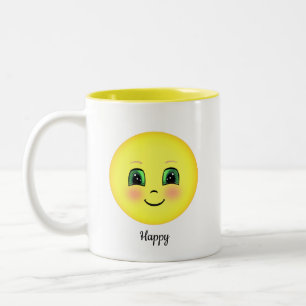 Cute blush happy face Two-Tone coffee mug