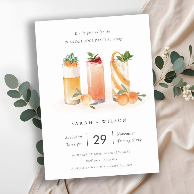 Cute Blush Orange Fruit Cocktail Dinner Invite (Creator Uploaded)