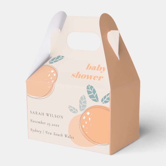 Cute Blush Peach Orange Fruity Bold Baby Shower Favour Box (Front Side)