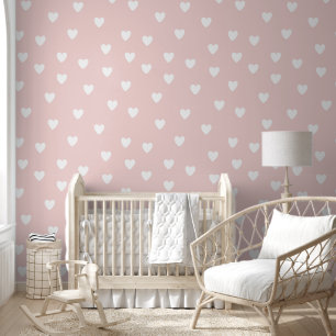 Cute Blush Pink and White Hearts Pattern Wallpaper