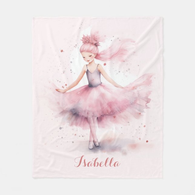 Cute blush pink ballerina name fleece blanket (Front)
