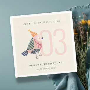 Cute Blush Pink Boho Birdie Any Age Birthday Napkin
