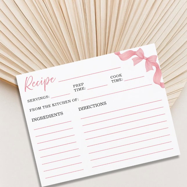 Cute Blush Pink Bow Bridal Shower Recipe Card (Creator Uploaded)