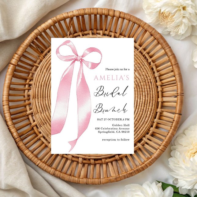 Cute Blush Pink bow Brunch Bridal Shower  Invitation (Creator Uploaded)