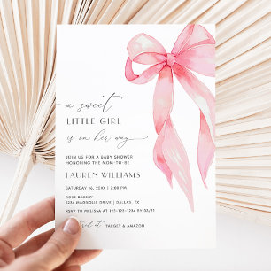 Cute Blush Pink Coquette Bow Baby Girl Shower Invitation