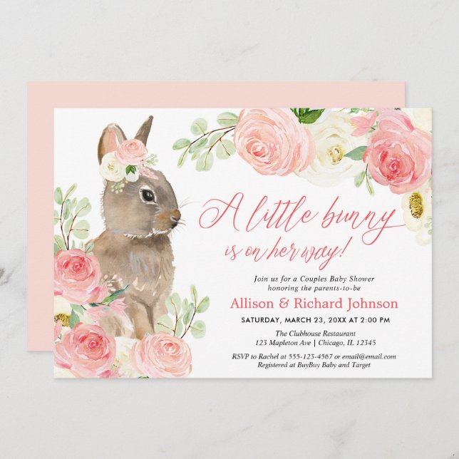Cute Blush pink Easter bunny couples baby shower Invitation (Front/Back)