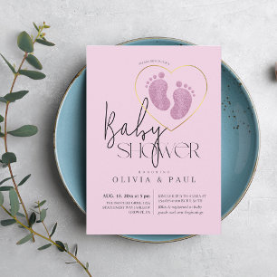Cute Blush Pink Feet Glitter Baby Girl Shower  Invitation