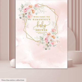 Cute blush pink floral baby shower backdrop tapestry
